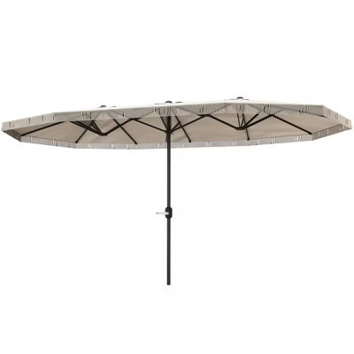 15ft Rectangle Patio Umbrella UPF30+ Extra Large Outdoor Umbrella with Fringe and Crank Handle, Cream White | Target