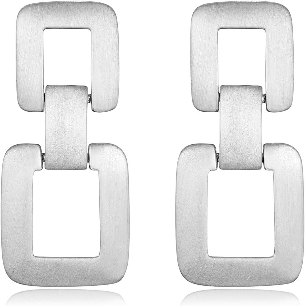 Brushed Gold Silver Geometric Drop Dangle Earrings for Women Brushed Link Square Dangle Earrings ... | Amazon (US)