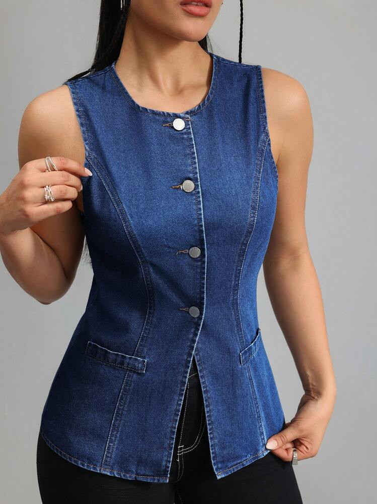 SHEIN Tall Women Casual Fit Long Blue Fall Mom Summer Denim Top | SHEIN