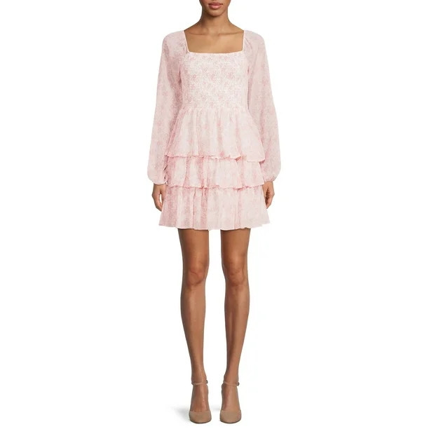 Madden NYC Women's Juniors' Triple Ruffle Smocked Peasant Dress - Walmart.com | Walmart (US)