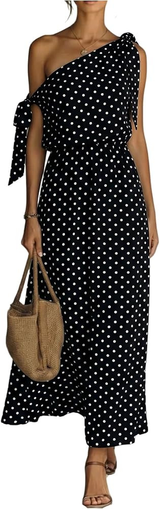 SweatyRocks Womens Polka Dots Off The Shoulder Long Dress Tie Flowy Dresses | Amazon (US)