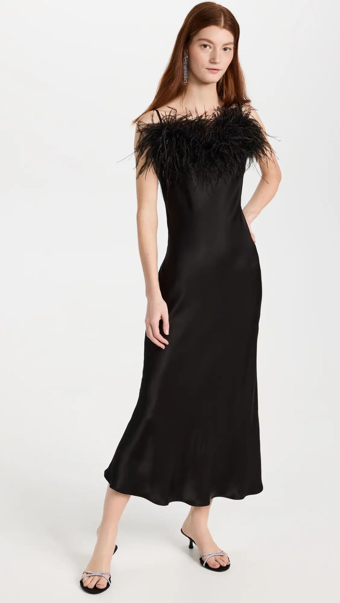 Sleeper Boheme Slip Dress with Feathers in Black | Shopbop | Shopbop