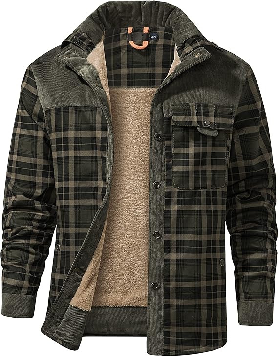 PEHMEA Men's Vintage Long Sleeve Sherpa Lined Plaid Flannel Shirt Jacket Fleece Coats | Amazon (US)