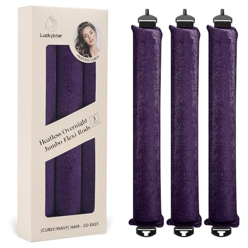 Overnight Heatless Hair Curler Blowout Rods Satin Flexi Rods for Heatless Overnight Jumbo Curls, No-Heat Styling Tools for All Hair Types, 3pcs Purple | Amazon (US)