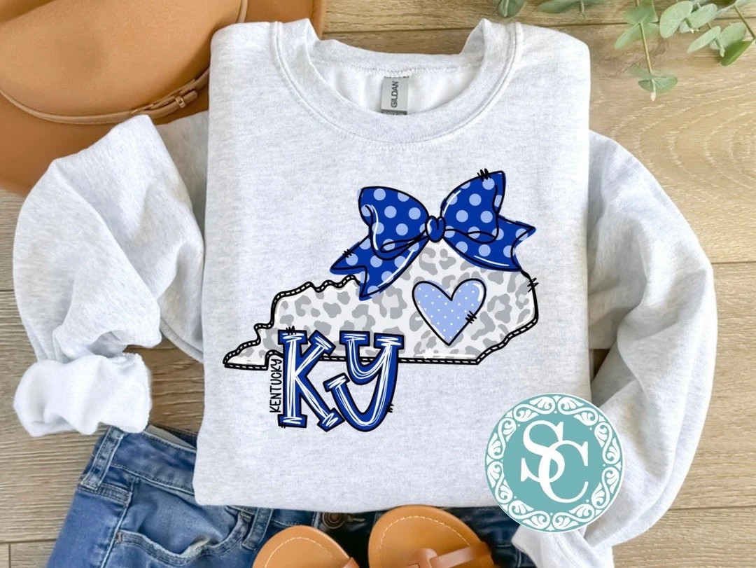 Kentucky Bow Shirt Preppy Kentucky Tshirt Blue Polka Dot Ky Shirt State of Kentucky Sweatshirt To... | Etsy (US)