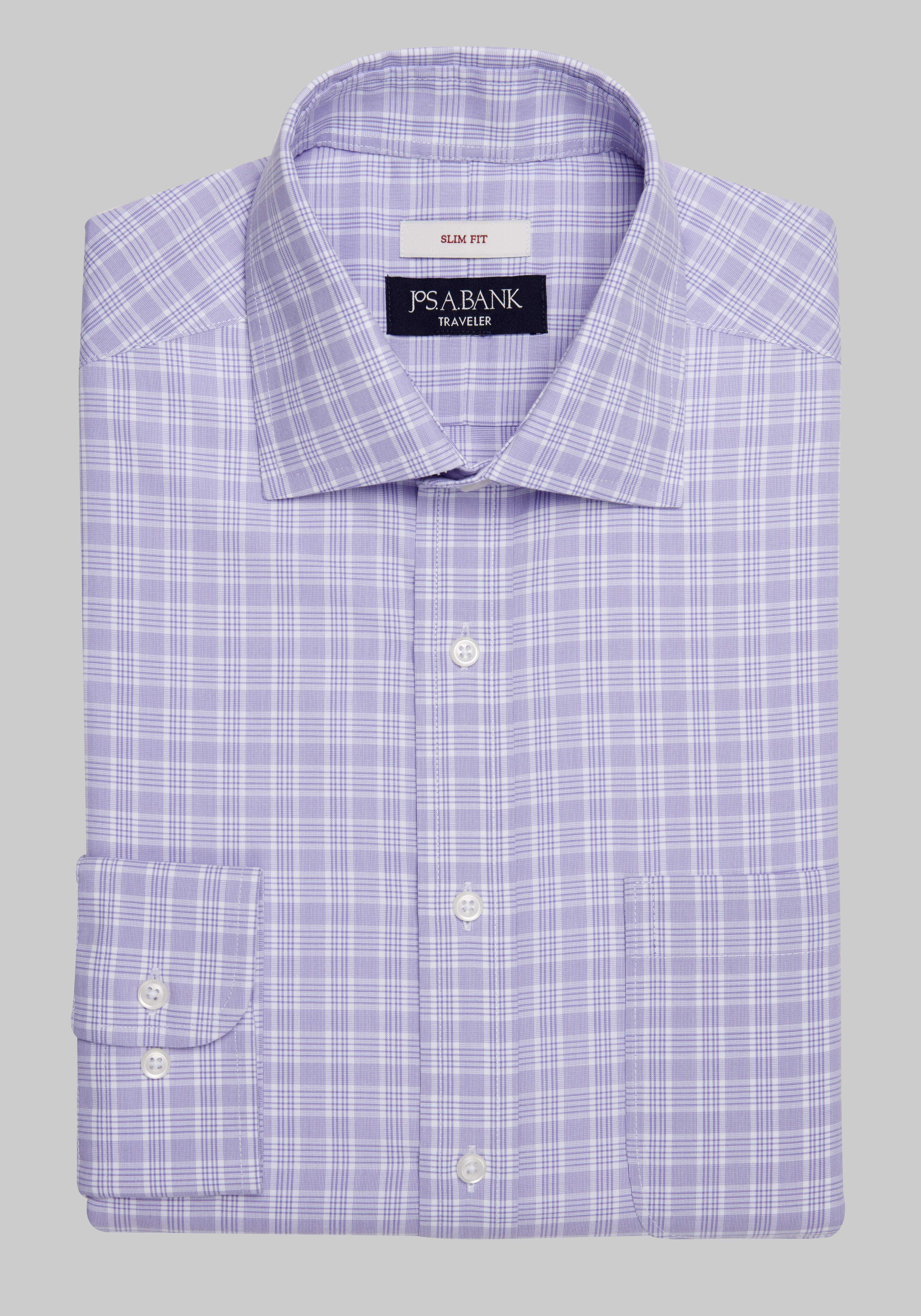 Traveler Collection Slim Fit Spread Collar Check Dress Shirt | Jos. A. Bank