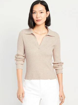 Ribbed Crop Polo Sweater | Old Navy (CA)
