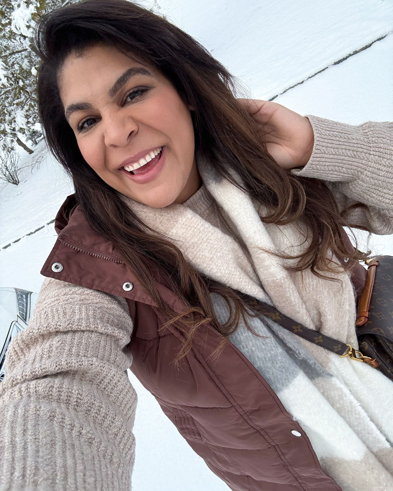 midsize winter ootd bundled up for snow!! I’m 5’9” size 12/XL & 25 weeks pregnant wearing a size XL in vest, sweater, cami & a size L for leggings

#LTKBump #LTKootd #LTKMidsize