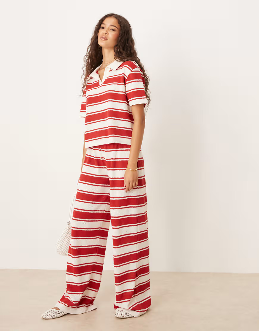 ASOS DESIGN wide leg pants in knit red stripes - part of a set | ASOS (Global)