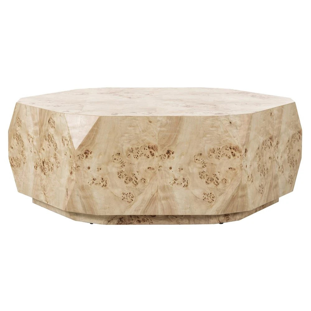 Daphne Modern Classic Light Burl Round Drum Coffee Table | Kathy Kuo Home