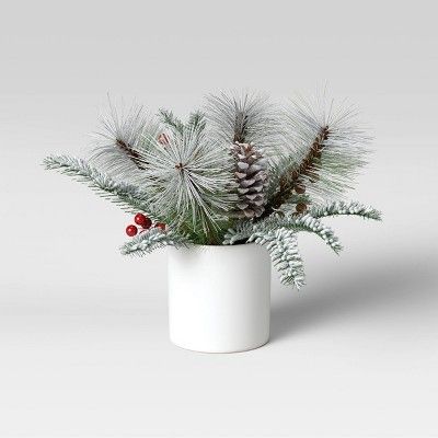 Flocked Spruce, Pinecone and Red Berry in White Vase - Threshold&#8482; | Target