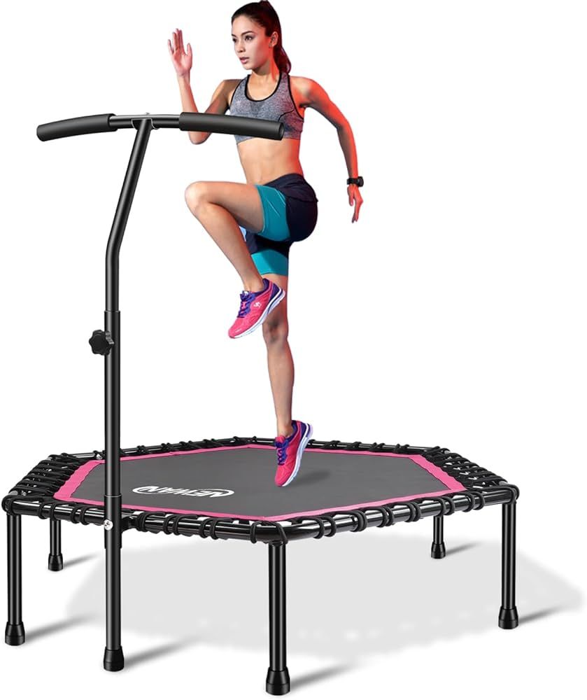 48'' Fitness Trampoline with Adjustable Handle Bar, Silent Trampoline Bungee Rebounder Jumping Ca... | Amazon (US)