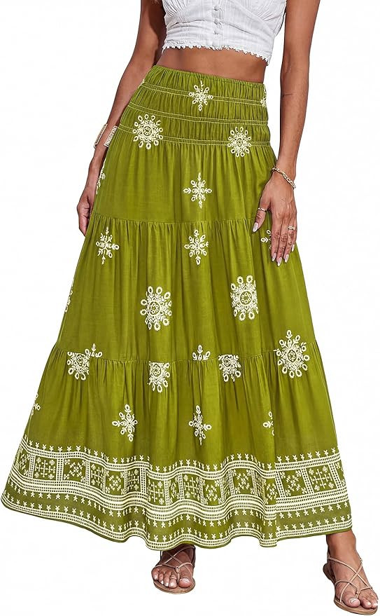 CFLONGE Summer Maxi Skirts for Women 2026 Fashion Boho Long Skirt Trendy Floral High Waist A Line... | Amazon (US)