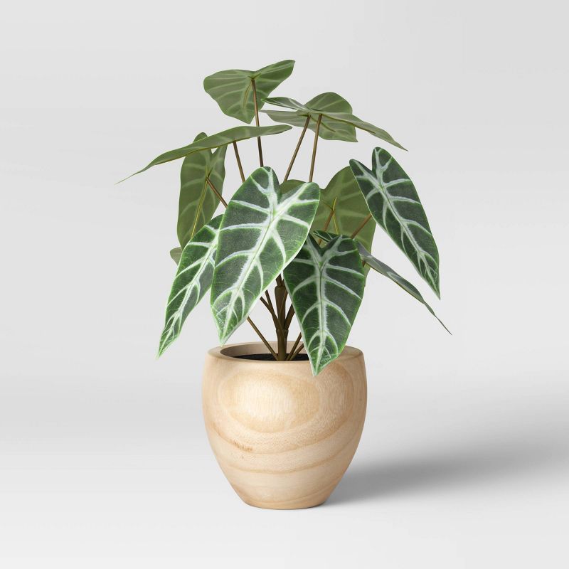 Medium Dasheen Leaf in Wood Pot White - Threshold&#8482; | Target