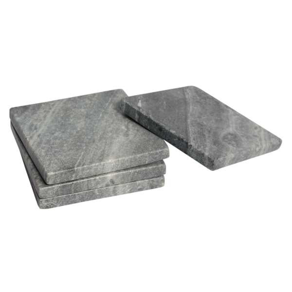 Set of 4 Square Grey Marbled Stoneware Coasters, 4" | At Home