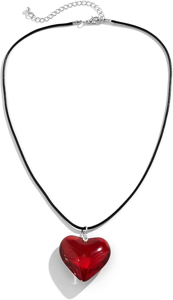 Chunky Puffy Heart Choker Necklace - Big Heart Pendant Adjustable Velvet Chain Heart Necklaces fo... | Amazon (US)