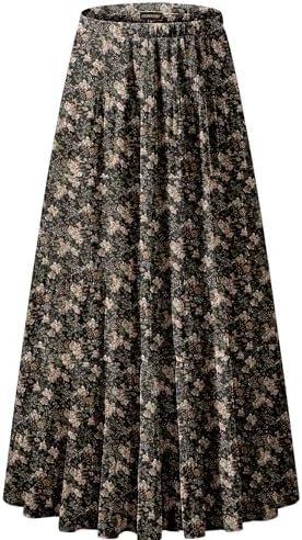 NASHALYLY Women's Chiffon Elastic High Waist Pleated A-Line Flared Maxi Skirts | Amazon (US)