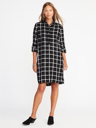 Old Navy Womens Plaid Pullover Shirt Dress For Women Black Plaid Size L | Old Navy US