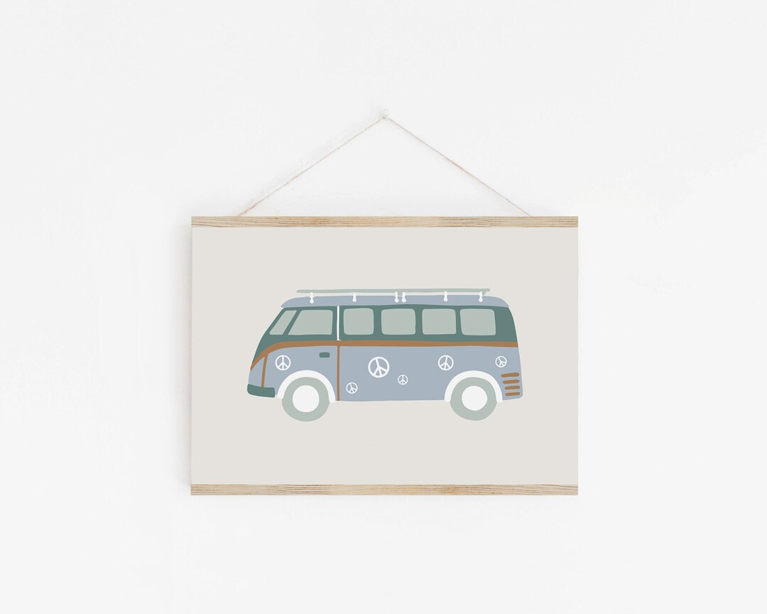 Peace Surfer Van Digital Print, Neutral Sage Wall Art, Neutral Nursery Art, Cute Baby Room Art, D... | Etsy (US)