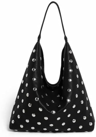 Studded Hobo Bags for Women Soft Vegan Leather Studded Shoulder Handbag Slouchy Tote Purses | Amazon (US)