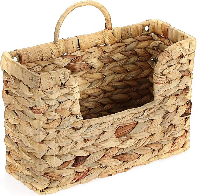 BTSKY Woven Hanging Magazine Holder, Water Hyacinth Magazine Basket, Wall Mounted Storage Basket ... | Amazon (US)