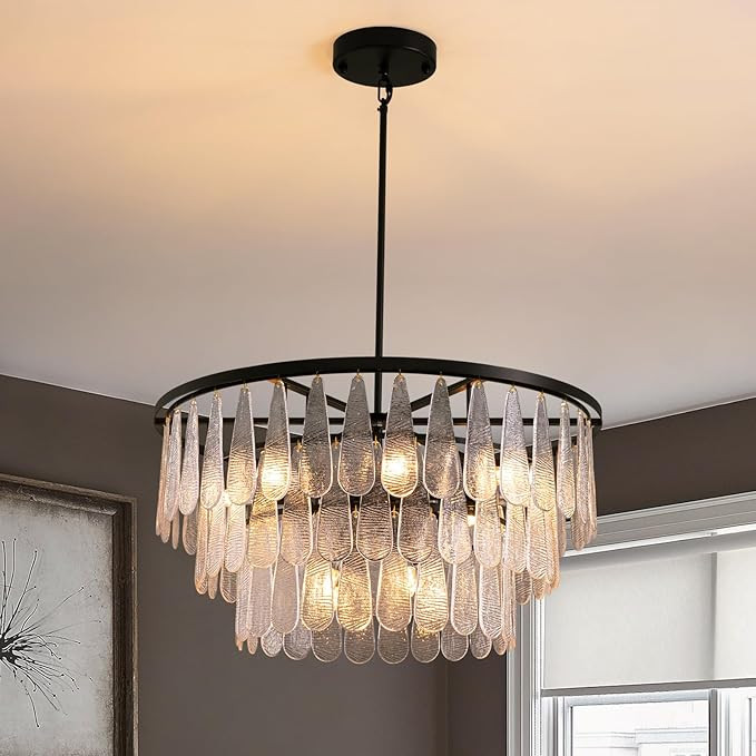Modern Mable Textured Glass Chandelier, 31.5" Large Black Glass Chandeliers for Dining Room, 12-L... | Amazon (US)