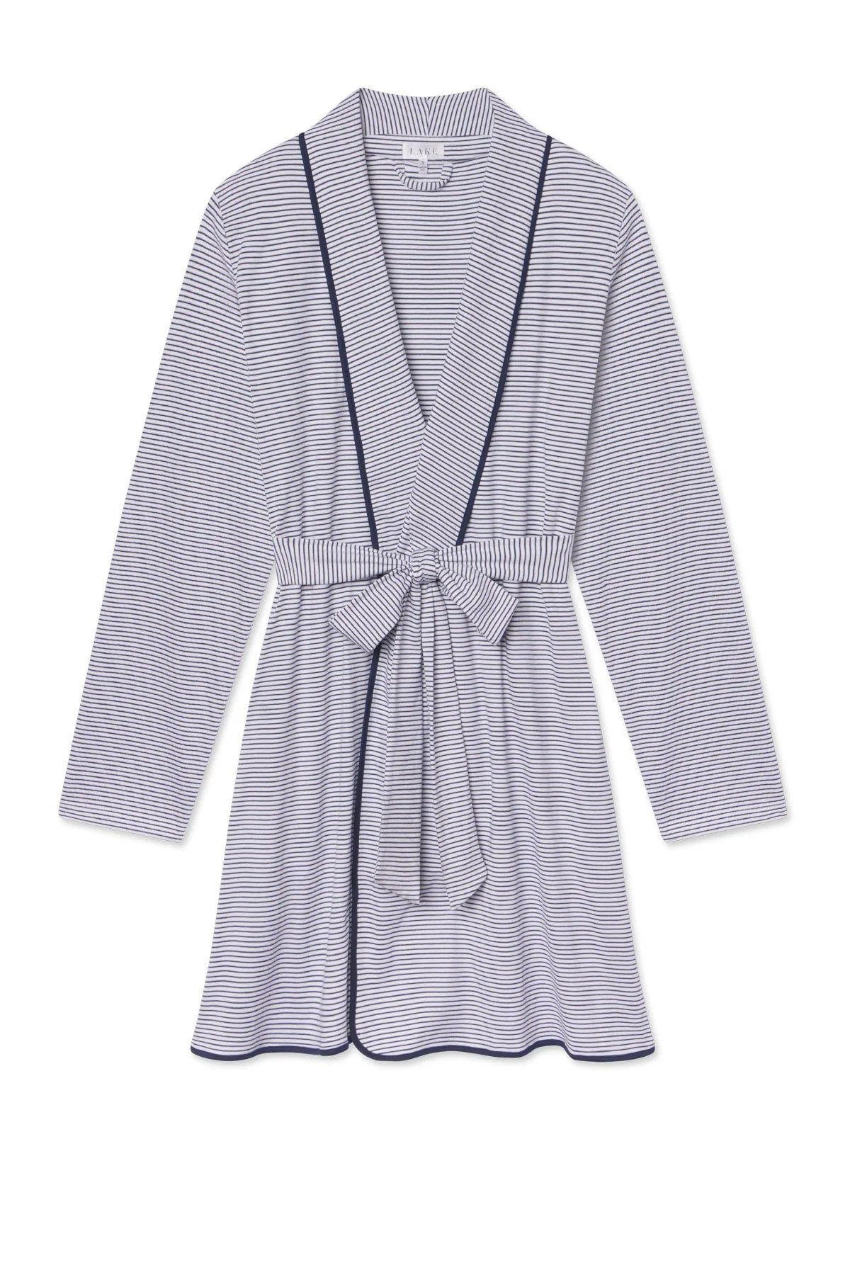 Pima Short Robe in English Navy Stripe | Lake Pajamas