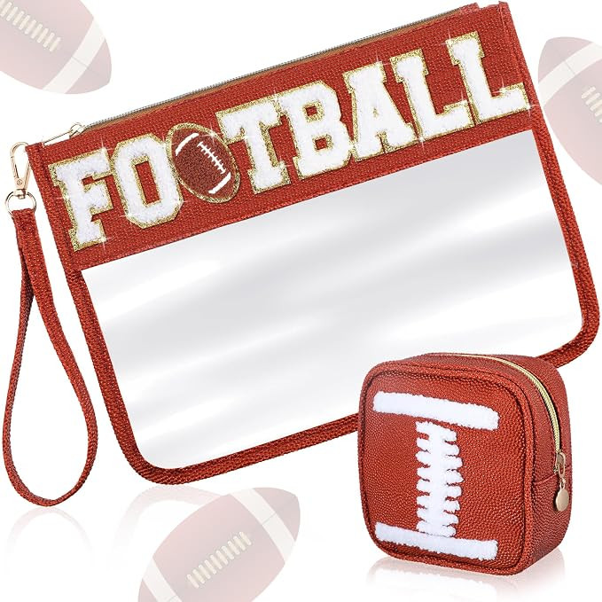 Hillban 2 Pcs Football Girl Gifts Makeup Cosmetic Bags Toiletry Pouch Sports Goody Bags Chenille ... | Amazon (US)