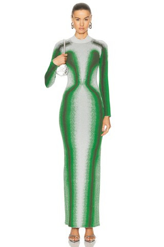 Y/Project Gradient Knit Long Sleeve Dress in Green - Green. Size XS (also in L). | FWRD 