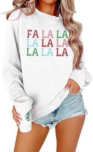 QLIPIN Christmas Sweatshirts Women Fa La La La Christmas Shirt Holiday Song Sweater Xmas Music No... | Amazon (US)