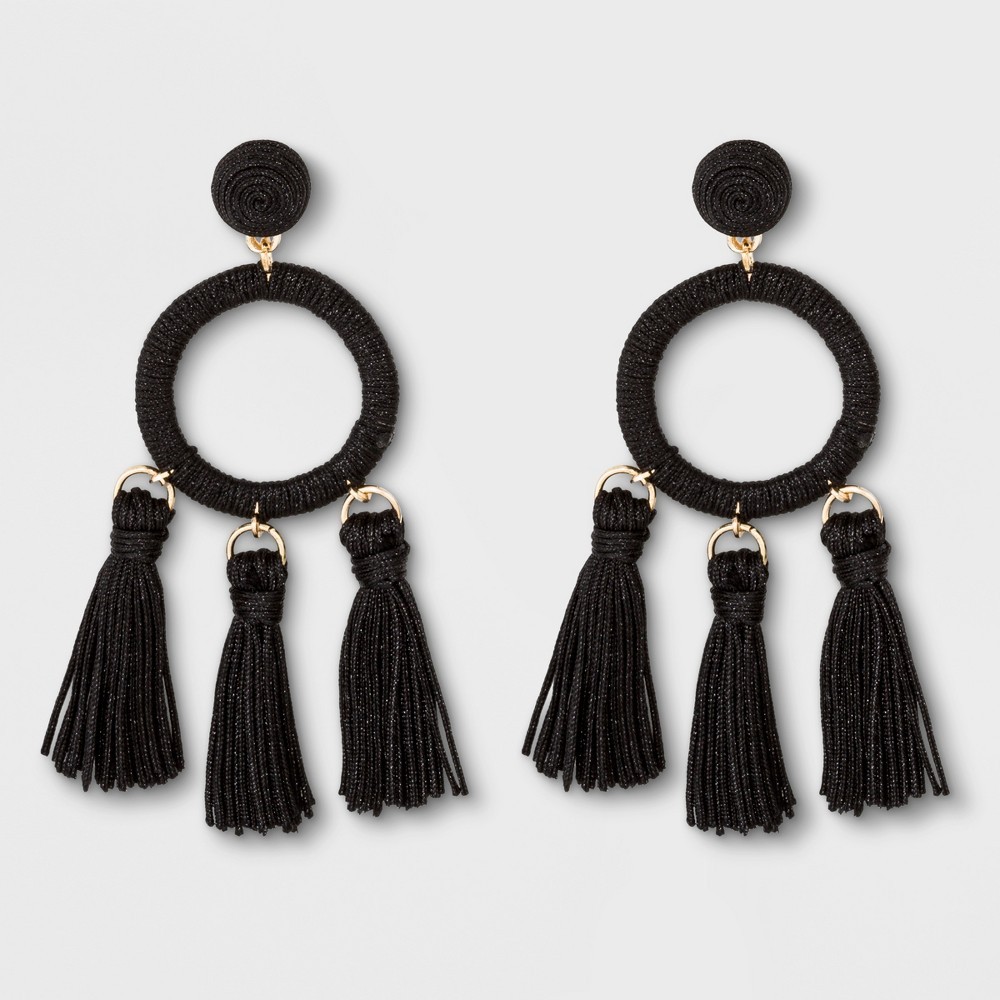 Threaded Circle Stud and Hoop with Mini Thread Tassels Drop Earrings - A New Day Black | Target