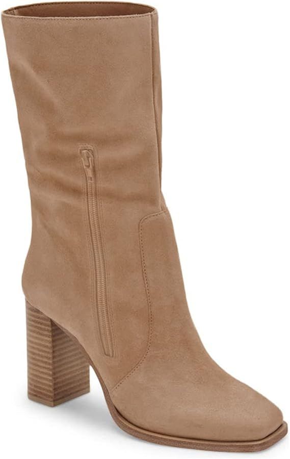 Juliet Holy Women’s Mid-calf Boots Chunky Stacked Heel Square Toe Side Zipper Slip-on Suede Win... | Amazon (US)