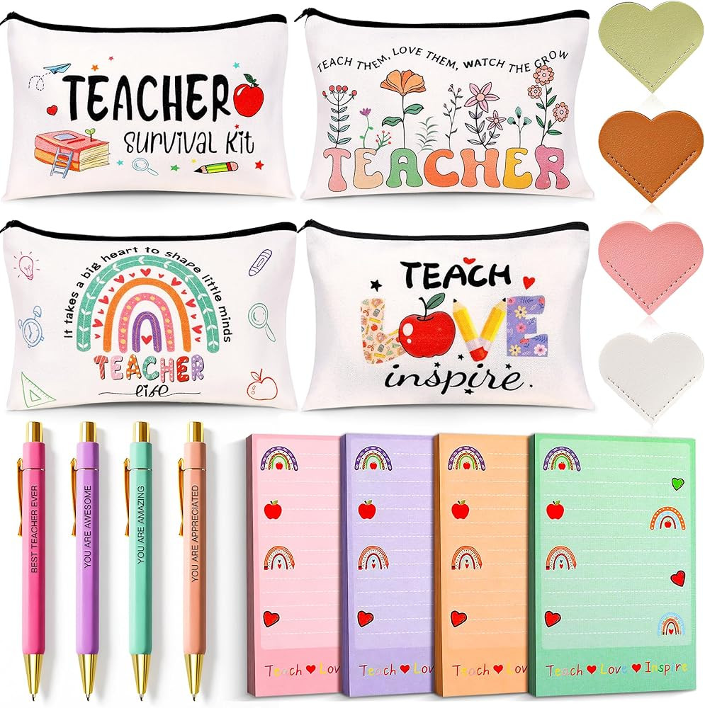 Teacher Appreciation Gifts Bulk, 16Pcs Gifts for Women with Teacher Survival Kit Makeup Bags, Boo... | Amazon (US)