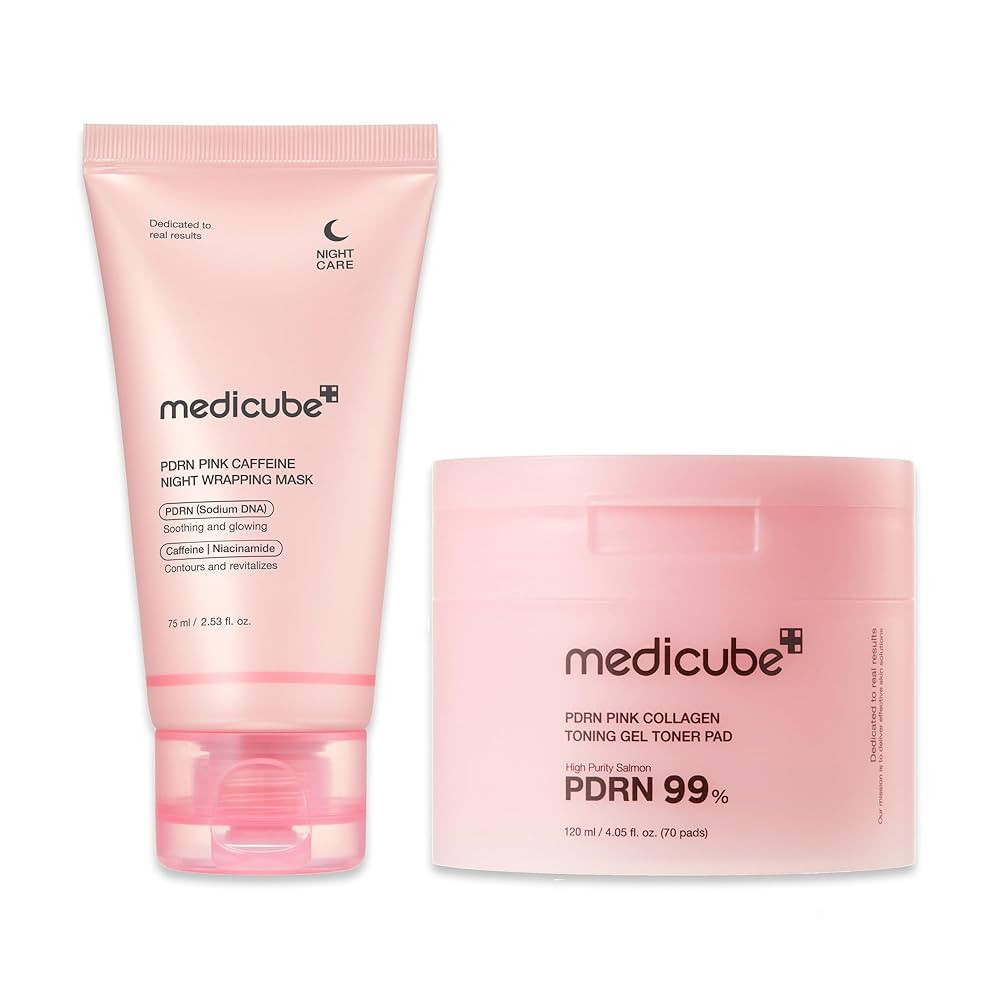 medicube Pink PDRN Day & Night Care Duo: Salmon DNA PDRN Caffiene Overnight Wrapping Peel Off Fac... | Amazon (US)