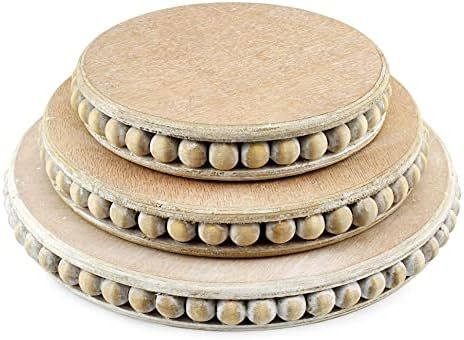AuldHome Rustic Beaded Pedestal Tray Set, Wood Tiered Stands (3-Piece Set, Unfinished Rustic Style) | Amazon (US)