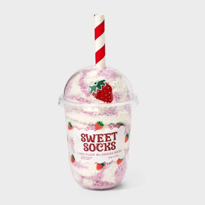 Adult Embroidered Strawberry Milkshake Swirl Cozy Crew Socks - Light Pink/Ivory One Size Fits Mos... | Target