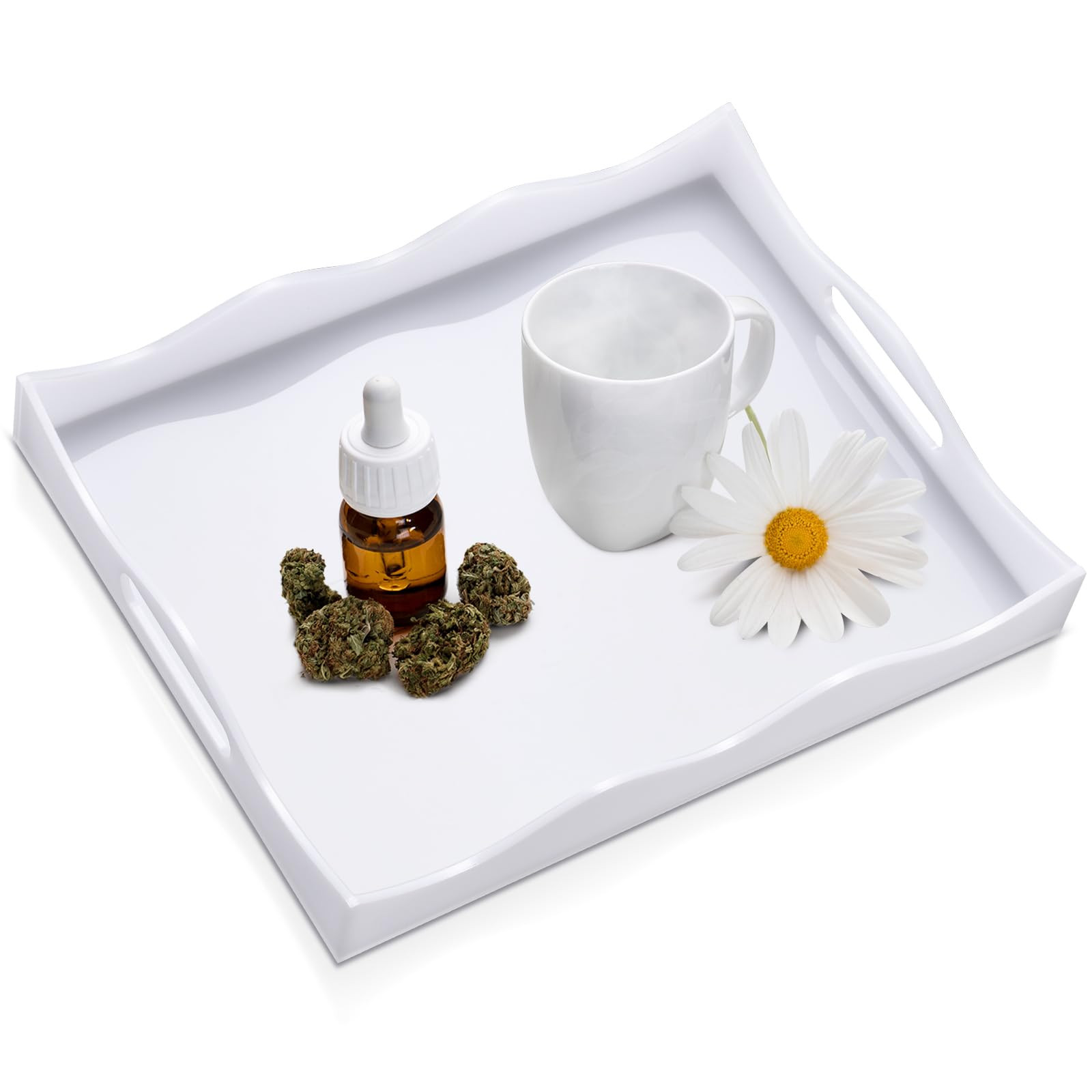 Decorative White Scallop Tray with Handle 15 x 12'' Acrylic White Serving Tray Scalloped Edge Org... | Amazon (US)