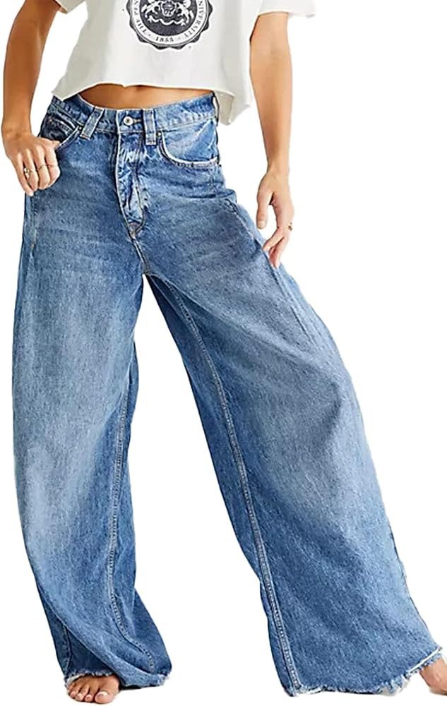 Baggy Jeans Wide Leg Denim Pants Vintage Jeans Women's Y2K Street Fashion Boyfriend Straight Deni... | Amazon (US)