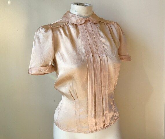 1930s Art Deco Peter Pan Collar Blush Pink Satin Blouse | Etsy (US)