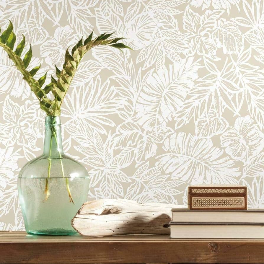 RoomMates RMK11435WP Beige Batik Tropical Leaf Peel and Stick Wallpaper, Roll | Amazon (US)
