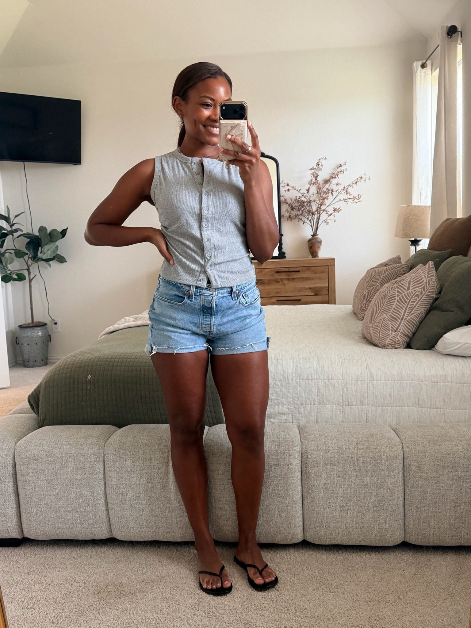 Favorite top so far. 
Levi’s: These were actually jeans, I cut them to my liking😎

#LTKootd #LTKmomlife #LTKTall