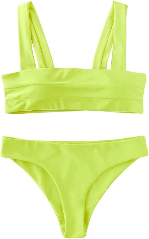 Women's Wide Straps Padded Bandeau Bikini Set | Amazon (US)