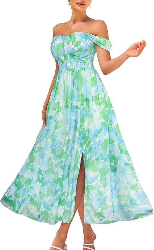 GRACE KARIN 2025 Women's Summer Floral Print Flowy A Line Maxi Dresses Sleeveless Smocked Off Sho... | Amazon (US)