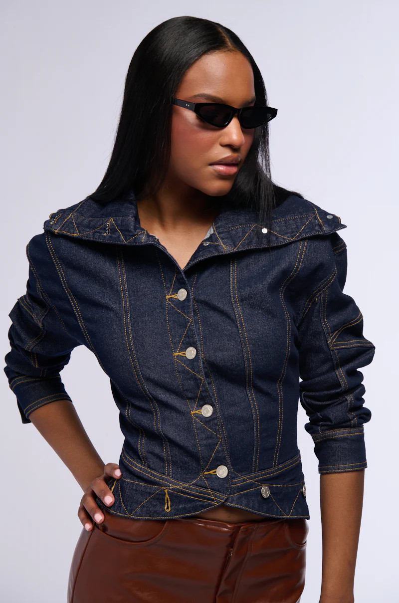 RAW DENIM COLLARED JACKET | AKIRA