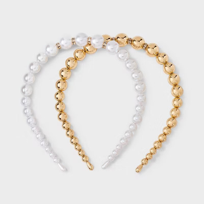 Beaded Headband 2 pk - A New Day™ Pearl/Gold | Target