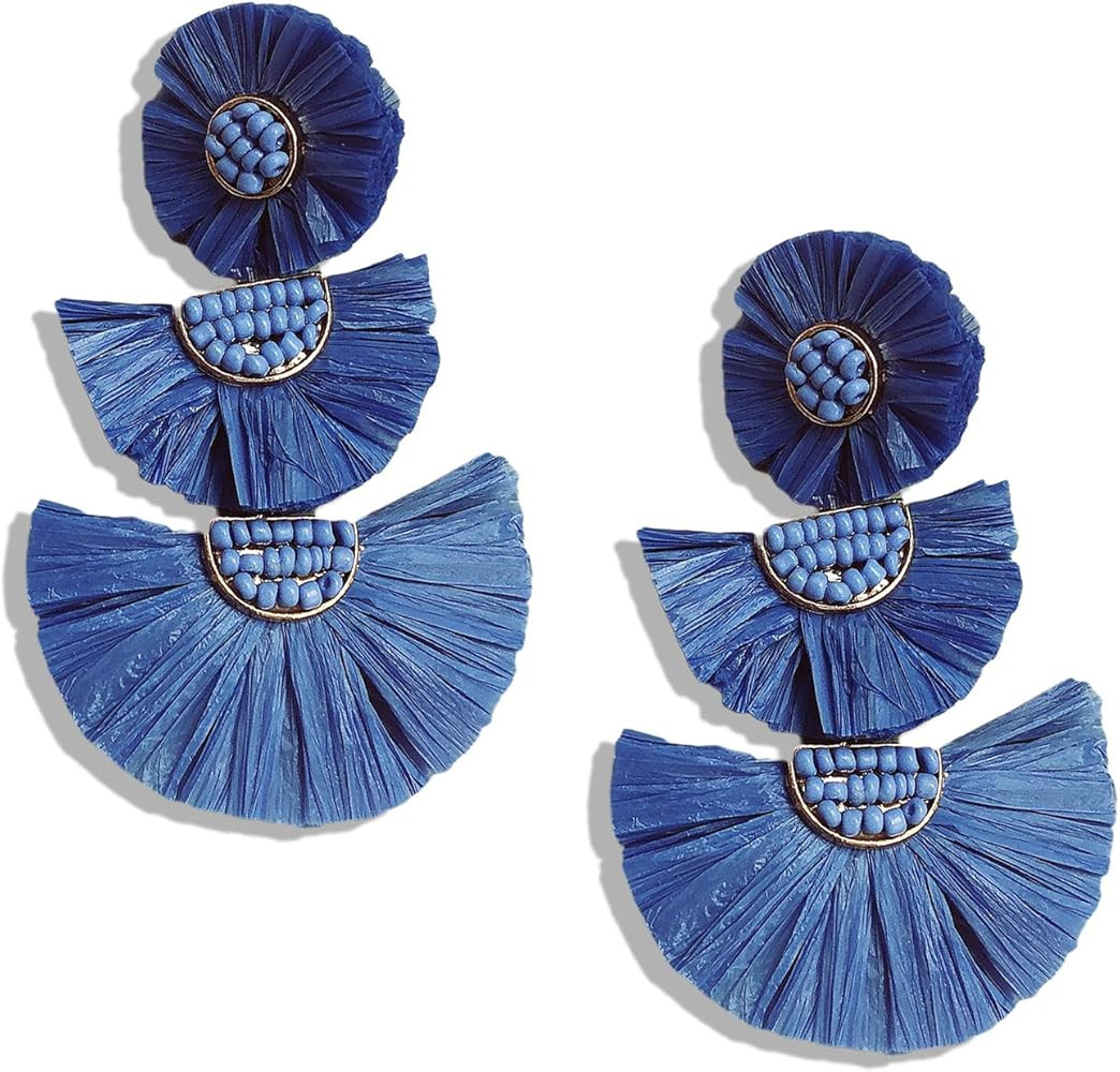 Statement Earrings Beaded Raffia Palm Bohemian Drop Dangle Earrings for women | Amazon (US)