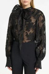 Black Silk Jacquard Striscia Blouse | The DOM (Australia & New Zealand)