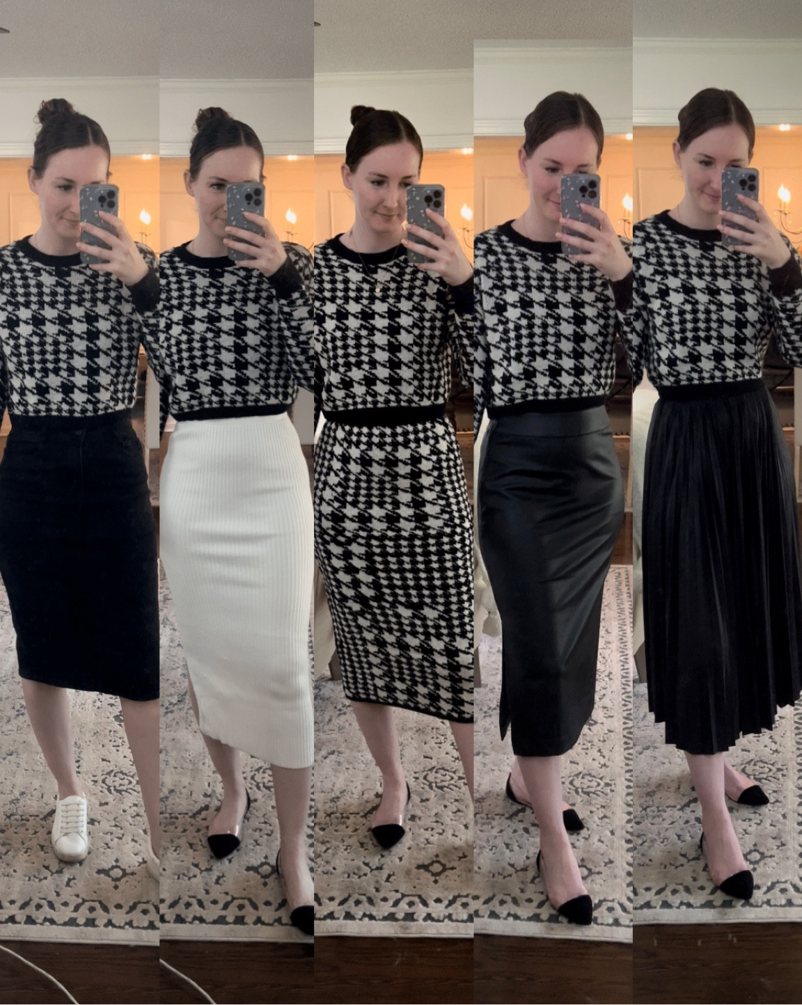 Two piece midi sweater skirt set multiple ways
Wearing a medium in the sweater set
Sized up to an 8 in the leather skirt
XS in the pleated skirt
Medium in the white skirt and black denim skirt

#LTKunder50 #LTKSeasonal #LTKworkwear