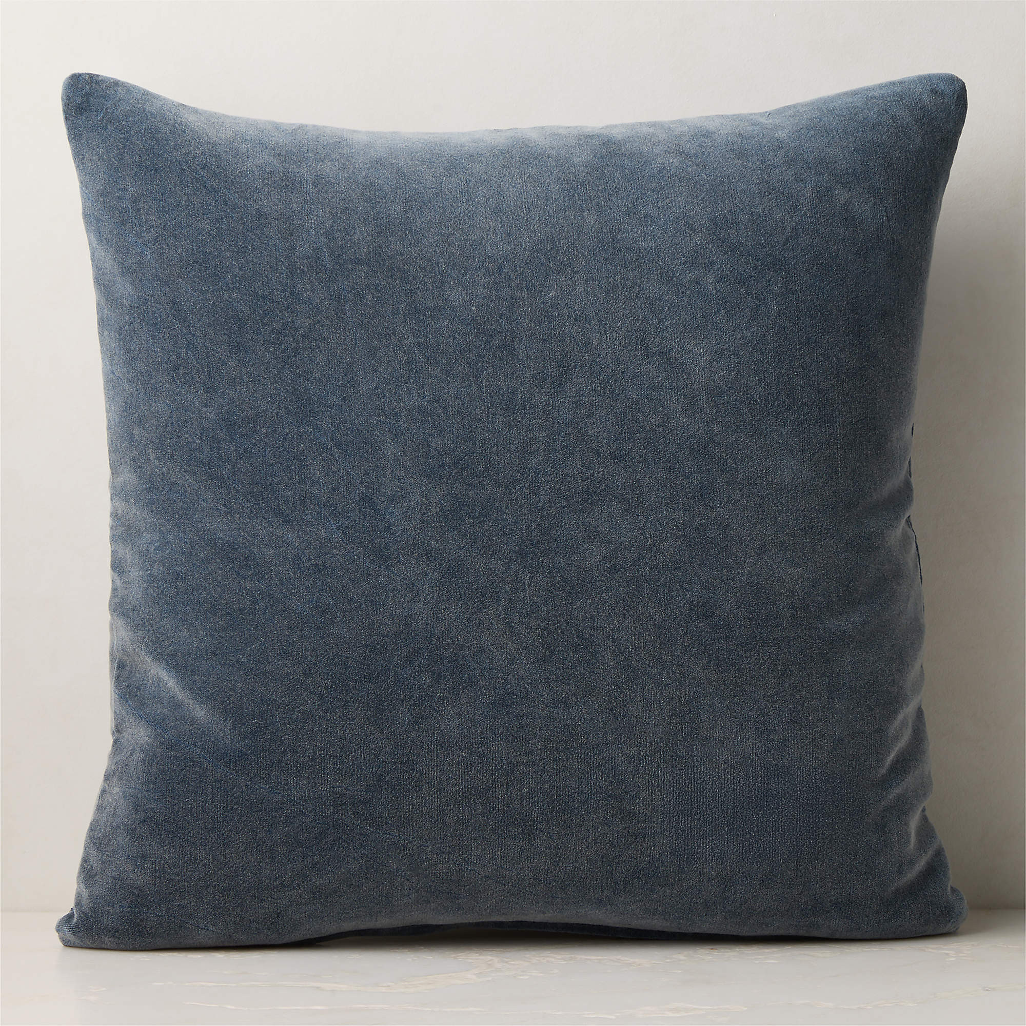 Encino Navy Blue Organic Cotton Stonewashed Velvet Throw Pillow with Down-Alternative Insert 23"x... | CB2
