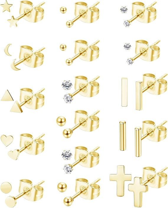 Besteel 16 Pairs Stainless Steel Stud Earrings CZ Geometric Earring Set for Women Girls Heart Sta... | Amazon (US)